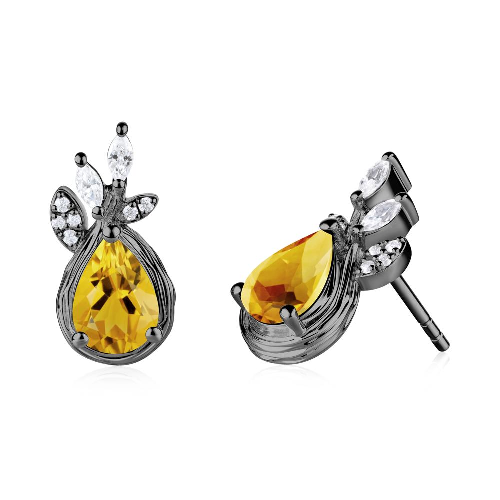 Branches with Leaves Citrine Stud Earrings - LUO Jewelry #metal_black finish sterling silver