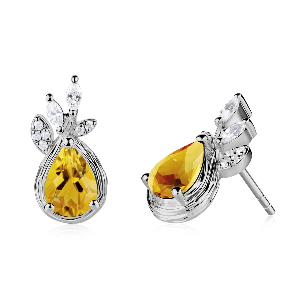 Branches with Leaves Citrine Stud Earrings - LUO Jewelry #metal_platinum