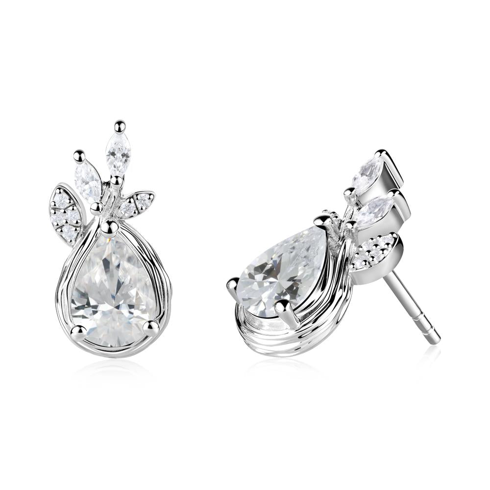 Branches with Leaves Cubic Zirconia Stud Earrings - LUO Jewelry #metal_18k white gold