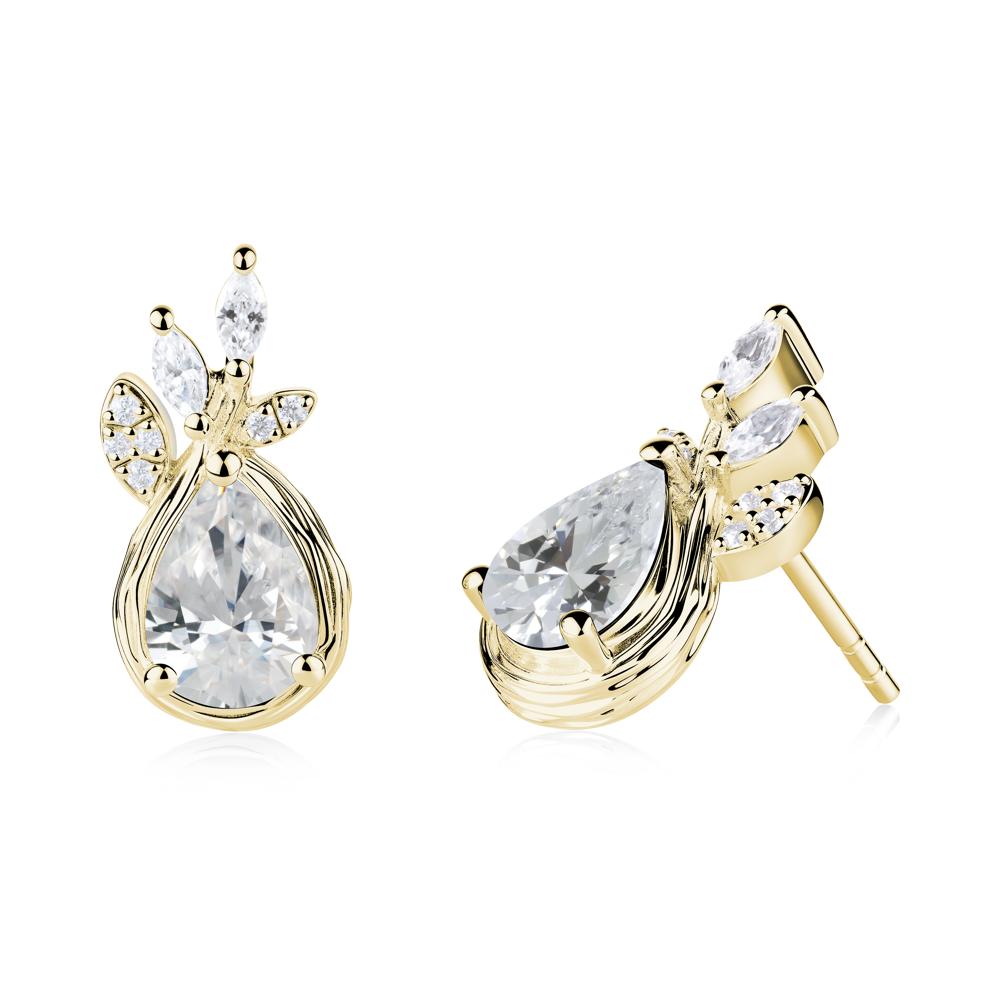 Branches with Leaves Cubic Zirconia Stud Earrings - LUO Jewelry #metal_18k yellow gold