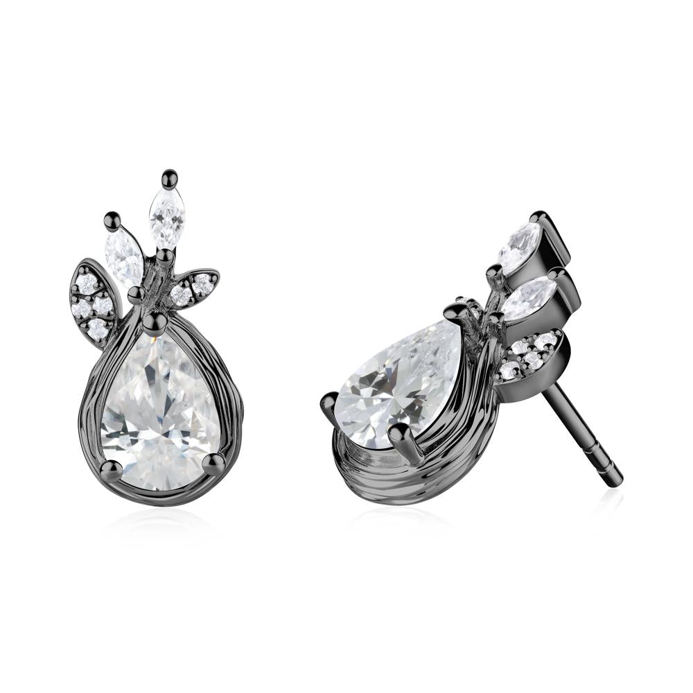 Branches with Leaves Cubic Zirconia Stud Earrings - LUO Jewelry #metal_black finish sterling silver