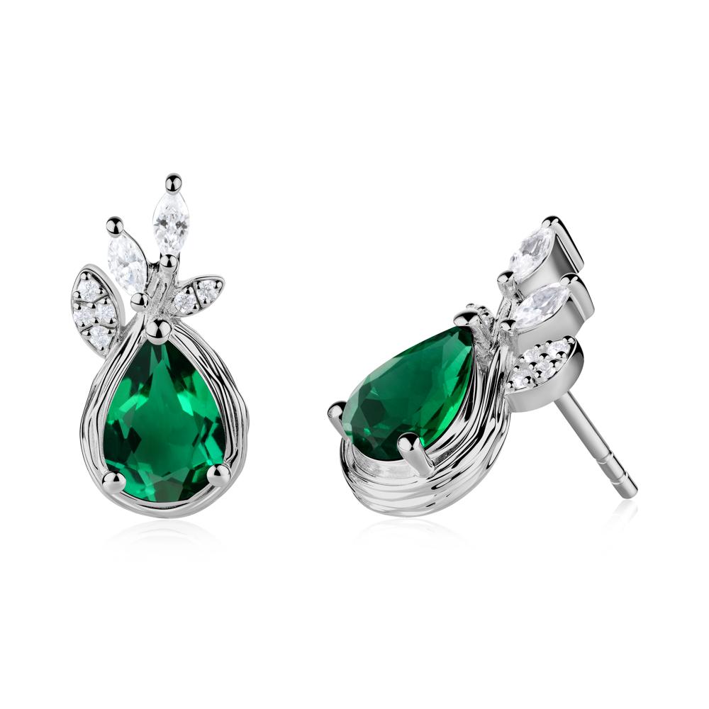 Tree Bark Texture Pear Shaped Emerald Stud Earrings - LUO Jewelry #metal_platinum