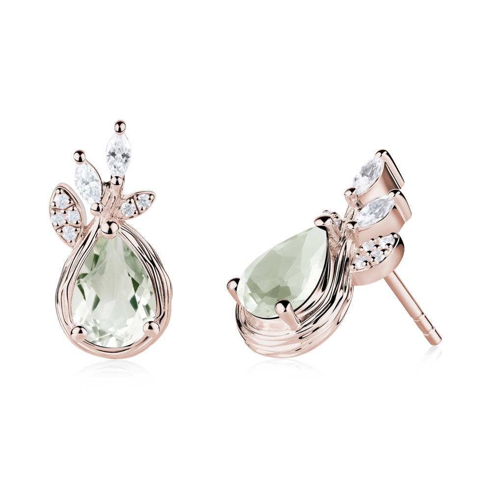 Tree Bark Texture Pear Shaped Green Amethyst Stud Earrings - LUO Jewelry #metal_14k rose gold