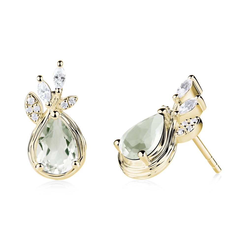 Tree Bark Texture Pear Shaped Green Amethyst Stud Earrings - LUO Jewelry #metal_18k yellow gold