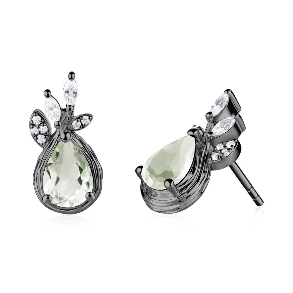 Tree Bark Texture Pear Shaped Green Amethyst Stud Earrings - LUO Jewelry #metal_black finish sterling silver