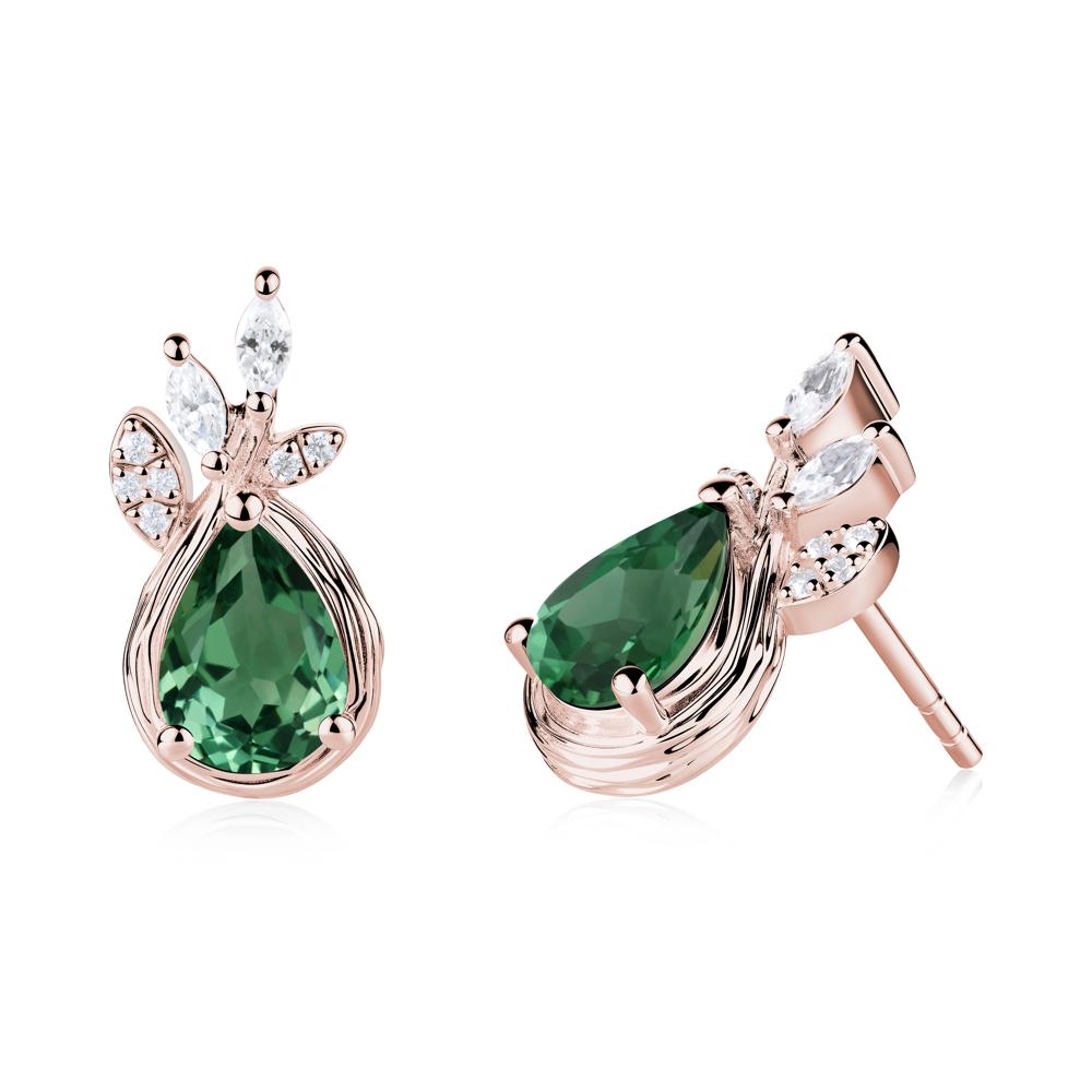 Tear Shaped Green Sapphire Leaf Stud Earrings - LUO Jewelry #metal_18k rose gold