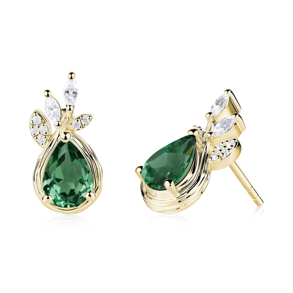 Tear Shaped Green Sapphire Leaf Stud Earrings - LUO Jewelry #metal_18k yellow gold