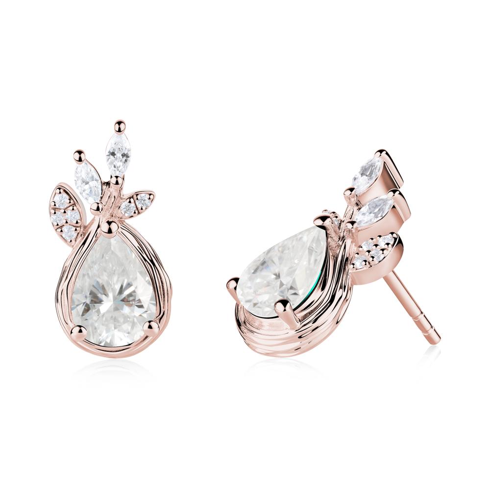 Tear Shaped Moissanite Leaf Stud Earrings - LUO Jewelry #metal_18k rose gold