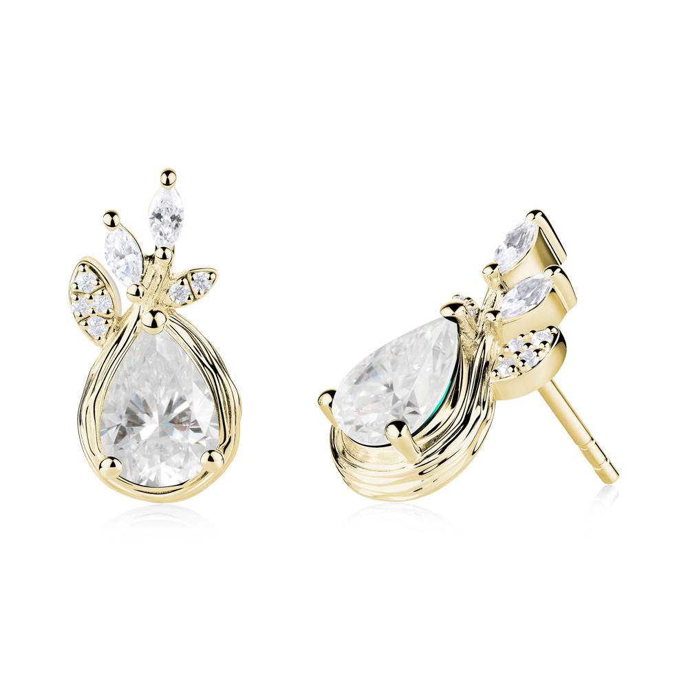 Tear Shaped Moissanite Leaf Stud Earrings - LUO Jewelry #metal_18k yellow gold