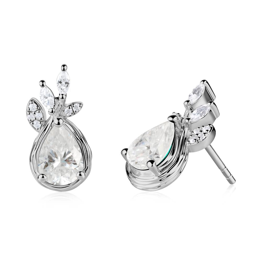 Tear Shaped Moissanite Leaf Stud Earrings - LUO Jewelry #metal_platinum