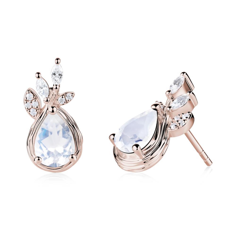 Branches with Leaves Moonstone Stud Earrings - LUO Jewelry #metal_14k rose gold