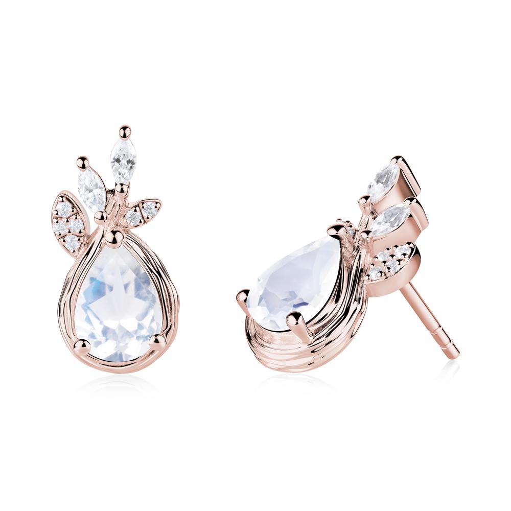 Branches with Leaves Moonstone Stud Earrings - LUO Jewelry #metal_18k rose gold