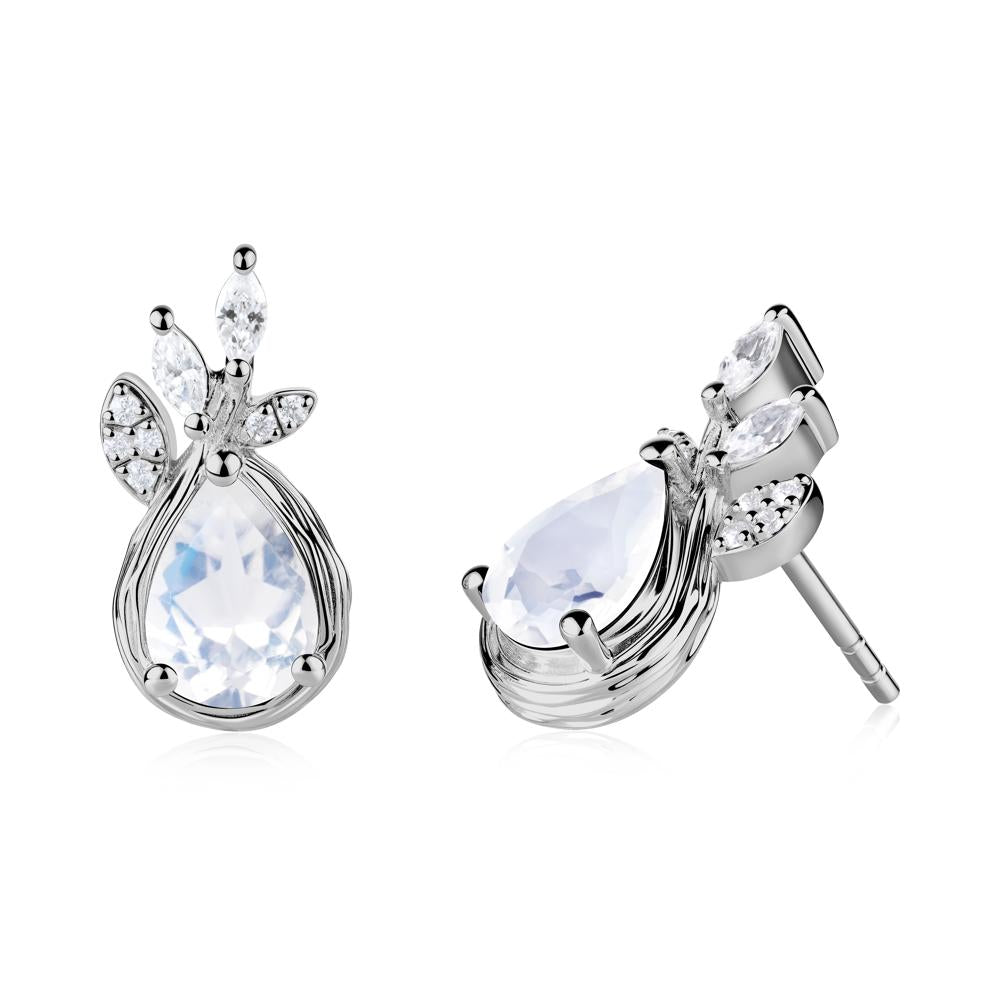 Branches with Leaves Moonstone Stud Earrings - LUO Jewelry #metal_platinum