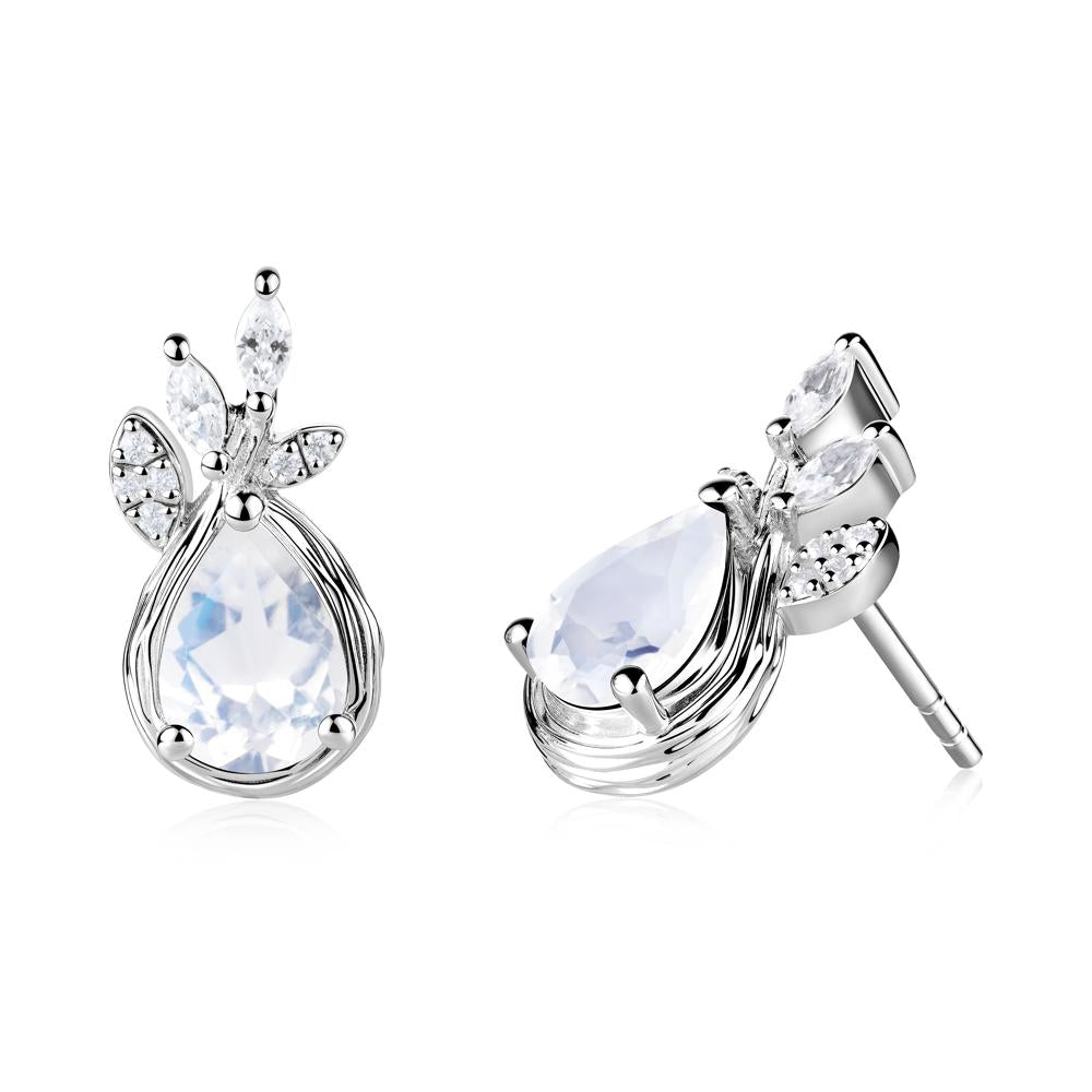 Branches with Leaves Moonstone Stud Earrings - LUO Jewelry #metal_sterling silver