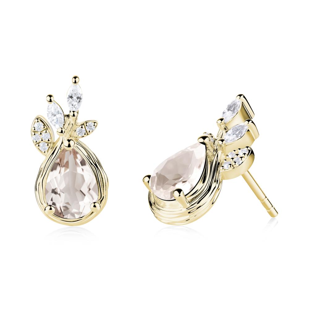 Branches with Leaves Morganite Stud Earrings - LUO Jewelry #metal_18k yellow gold