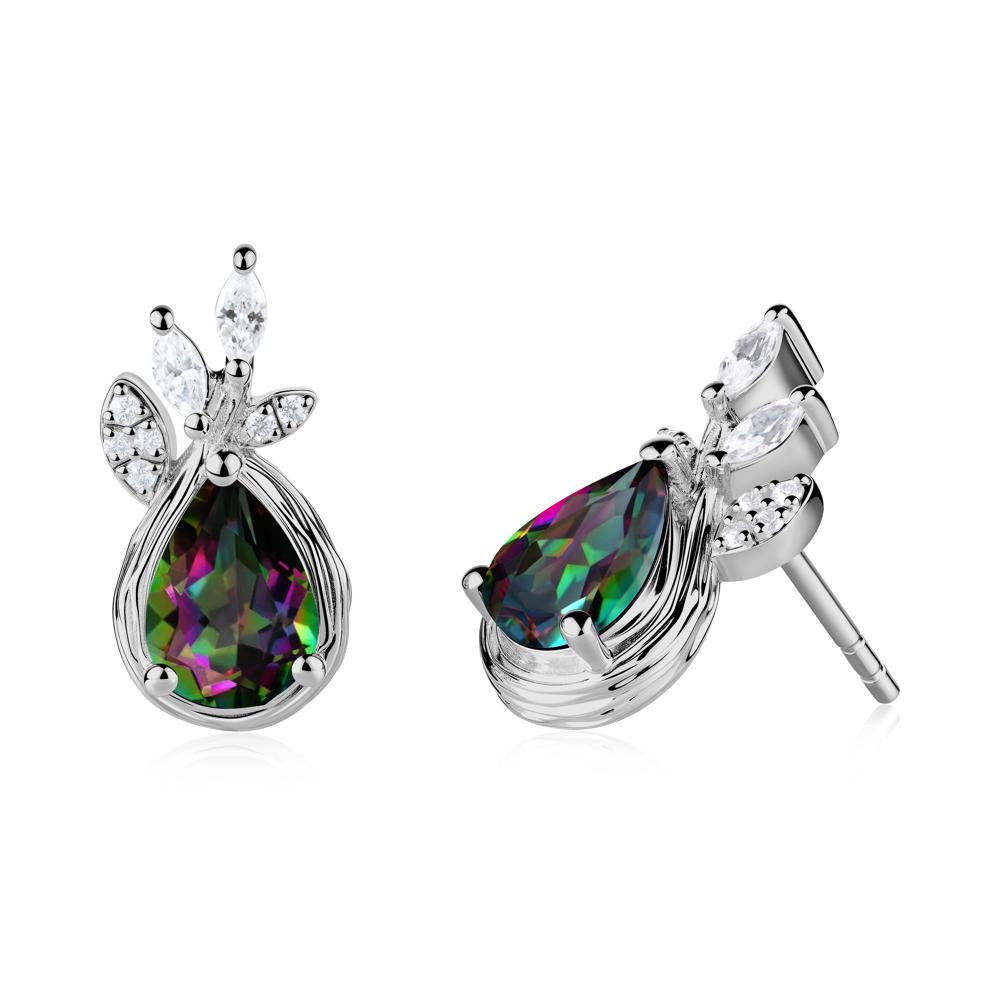 Tree Bark Texture Pear Shaped Mystic Topaz Stud Earrings - LUO Jewelry #metal_platinum