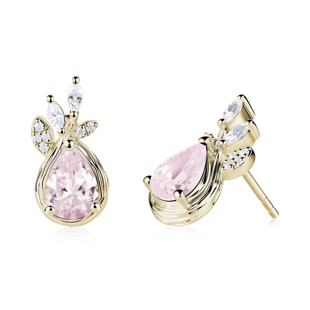 Tear Shaped Pink Cubic Zirconia Leaf Stud Earrings - LUO Jewelry #metal_14k yellow gold