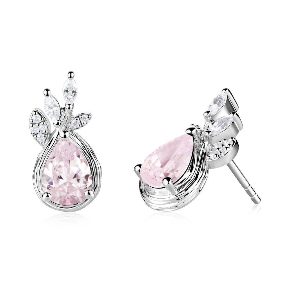Tear Shaped Pink Cubic Zirconia Leaf Stud Earrings - LUO Jewelry #metal_18k white gold