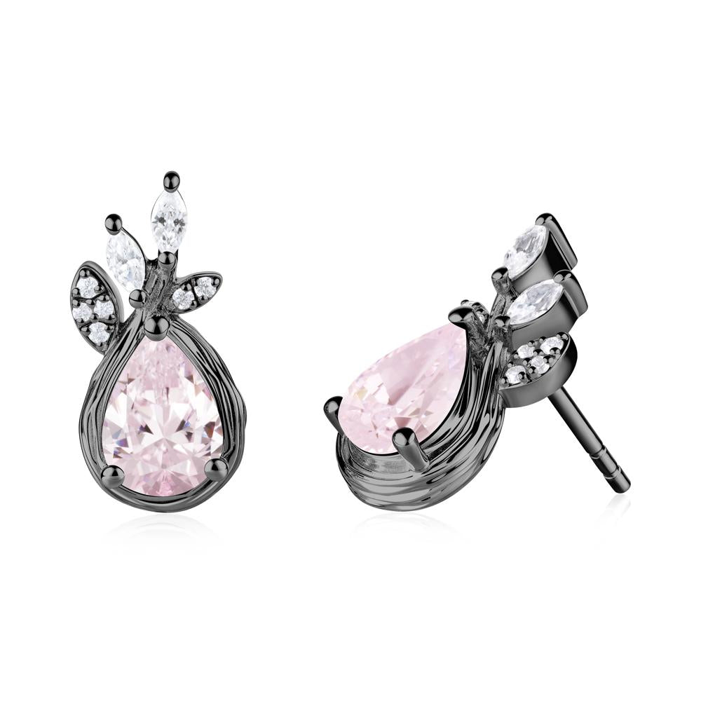 Tear Shaped Pink Cubic Zirconia Leaf Stud Earrings - LUO Jewelry #metal_black finish sterling silver