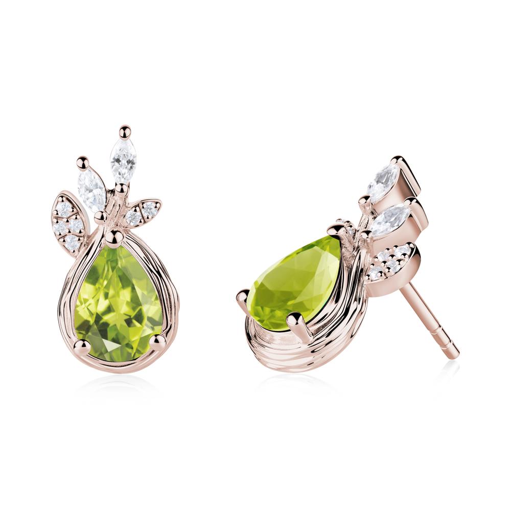 Tear Shaped Peridot Leaf Stud Earrings - LUO Jewelry #metal_14k rose gold