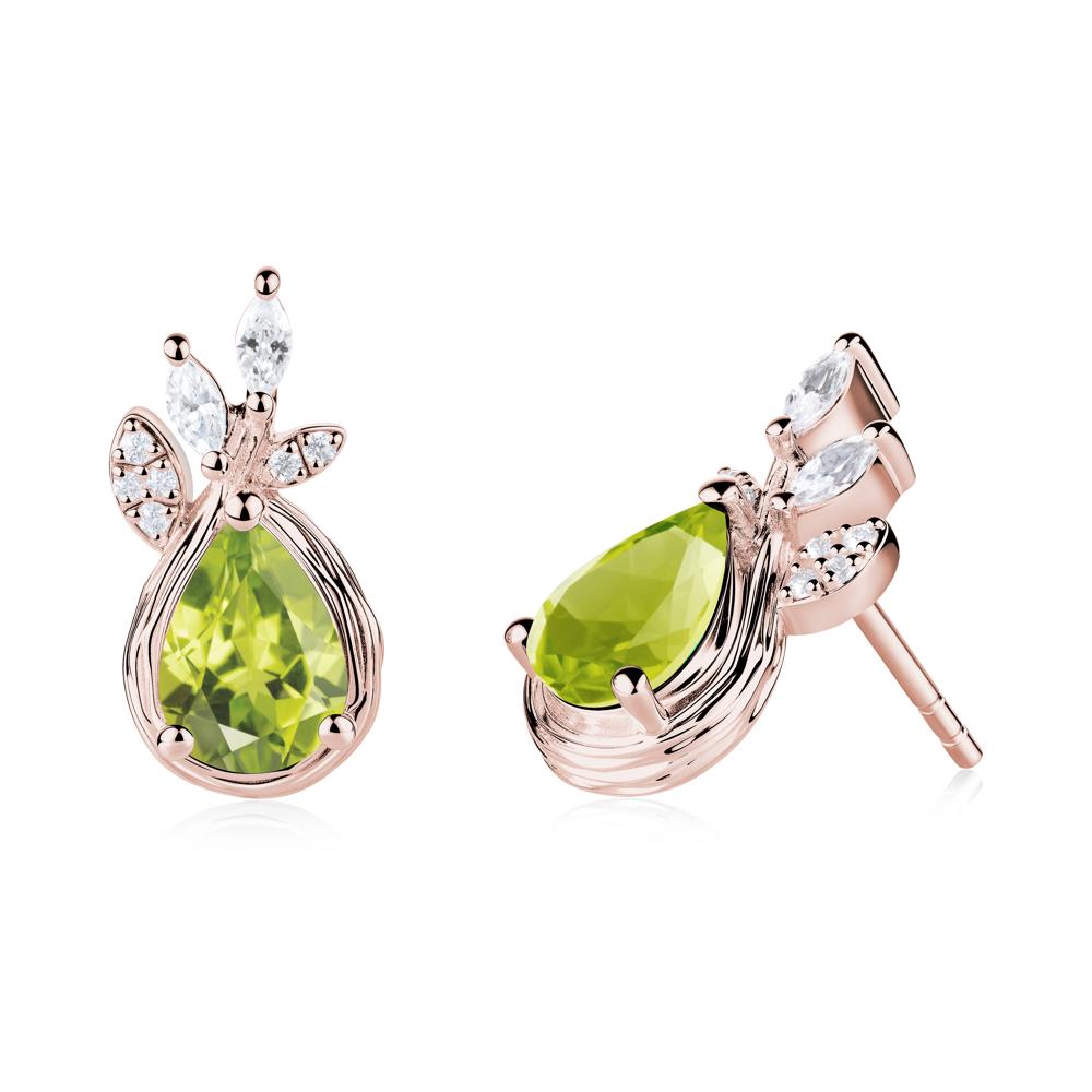 Tear Shaped Peridot Leaf Stud Earrings - LUO Jewelry #metal_18k rose gold