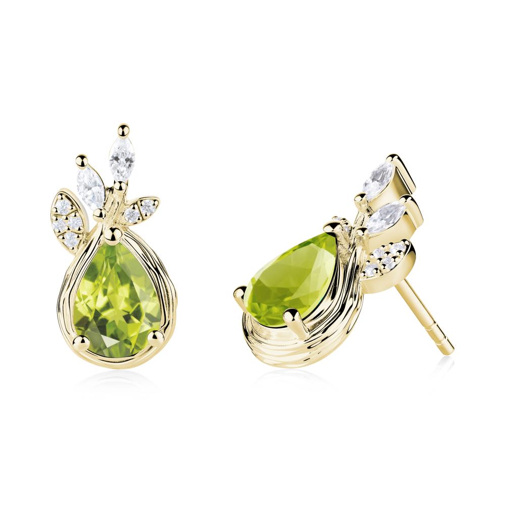 Tear Shaped Peridot Leaf Stud Earrings - LUO Jewelry #metal_18k yellow gold