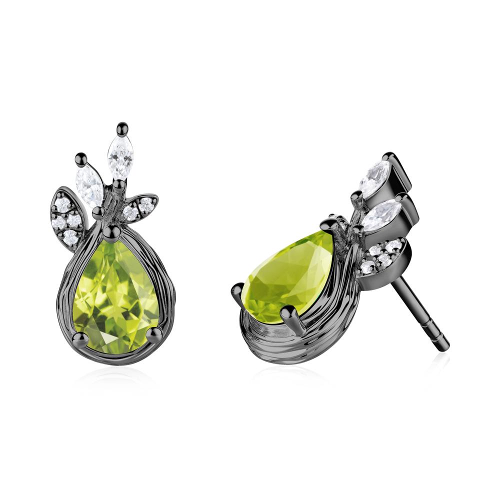 Tear Shaped Peridot Leaf Stud Earrings - LUO Jewelry #metal_black finish sterling silver