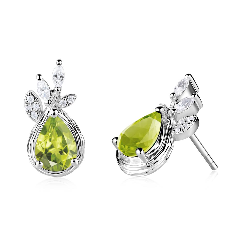 Tear Shaped Peridot Leaf Stud Earrings - LUO Jewelry #metal_sterling silver
