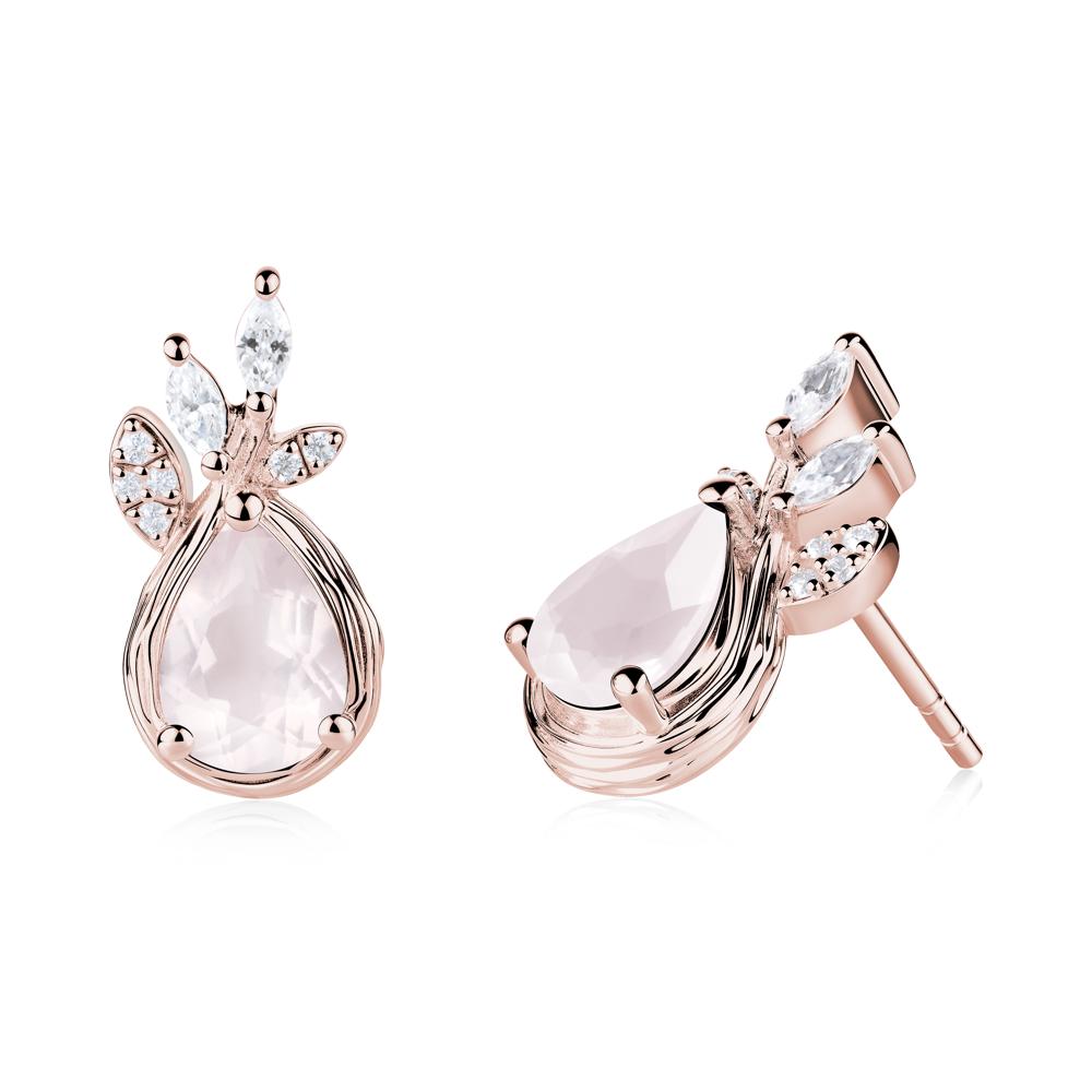 Tear Shaped Rose Quartz Leaf Stud Earrings - LUO Jewelry #metal_18k rose gold