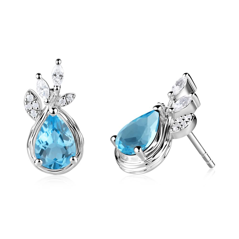 Tree Bark Texture Pear Shaped Swiss Blue Topaz Stud Earrings - LUO Jewelry #metal_14k white gold