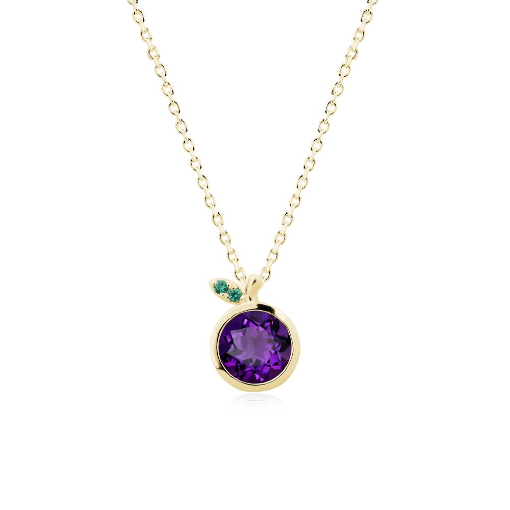Round Amethyst and Emerald Leaf Pendant Necklace - LUO Jewelry #metal_18k yellow gold