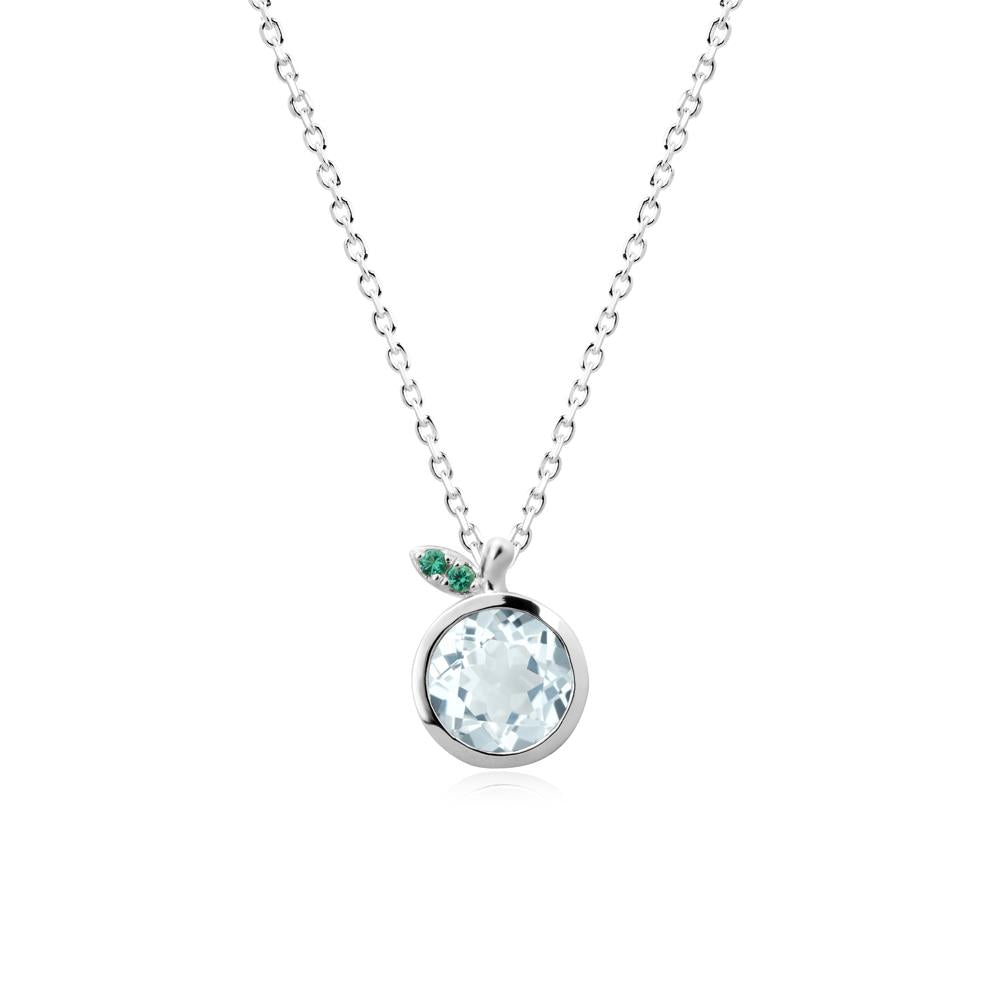 Bezel Setting Round Aquamarine and Emerald Fruit Necklace - LUO Jewelry #metal_18k white gold
