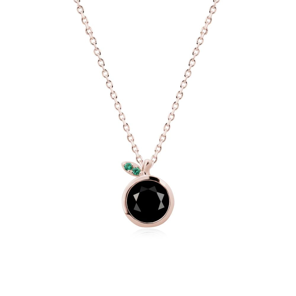 Round Black Spinel and Emerald Leaf Pendant Necklace - LUO Jewelry #metal_14k rose gold