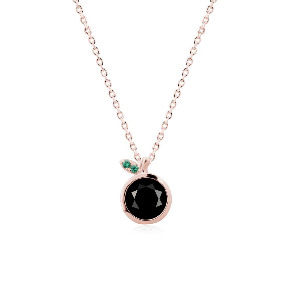Round Black Spinel and Emerald Leaf Pendant Necklace - LUO Jewelry #metal_18k rose gold