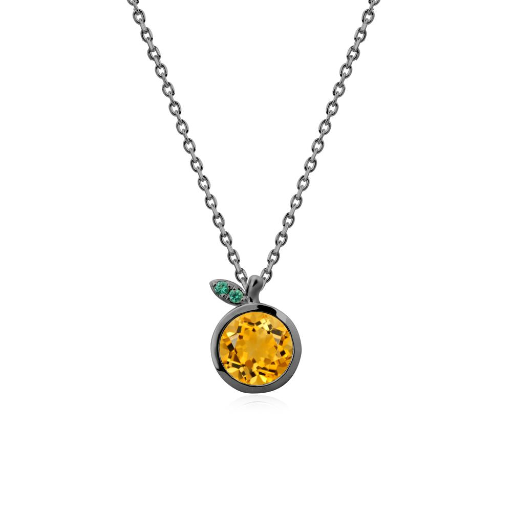 Round Citrine Orange Pendant Necklace - LUO Jewelry #metal_black finish sterling silver