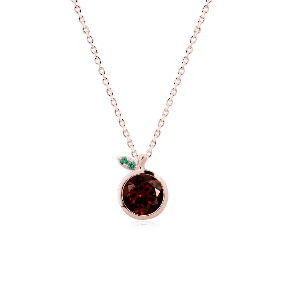 Bezel Setting Round Garnet and Emerald Fruit Necklace - LUO Jewelry #metal_18k rose gold