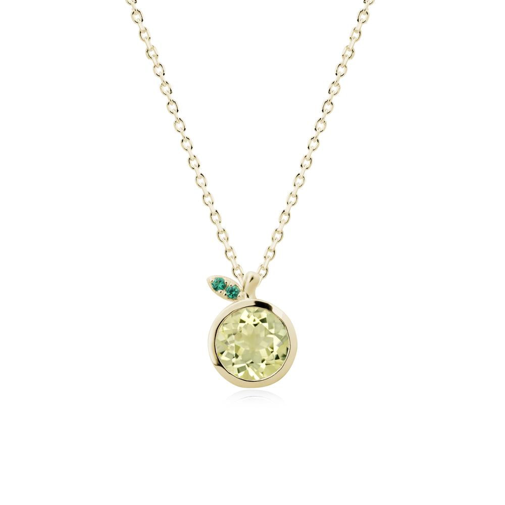 Round Lemon Quartz and Emerald Leaf Pendant Necklace - LUO Jewelry #metal_14k yellow gold