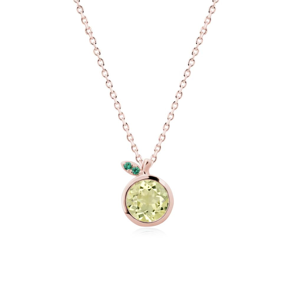 Round Lemon Quartz and Emerald Leaf Pendant Necklace - LUO Jewelry #metal_18k rose gold