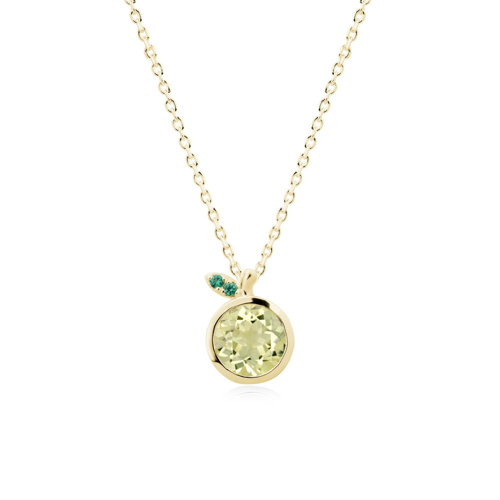 Round Lemon Quartz and Emerald Leaf Pendant Necklace - LUO Jewelry #metal_18k yellow gold