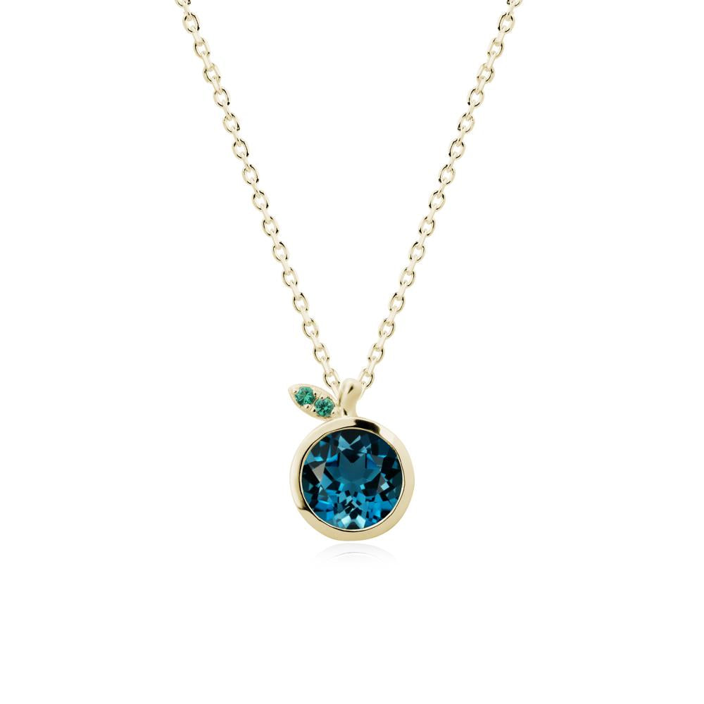 Bezel Setting Round London Blue Topaz and Emerald Fruit Necklace - LUO Jewelry #metal_14k yellow gold