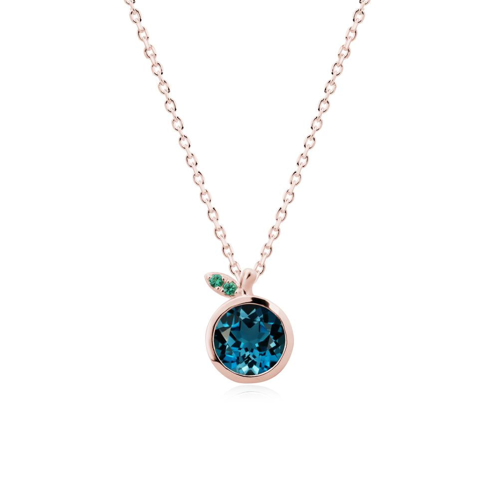 Bezel Setting Round London Blue Topaz and Emerald Fruit Necklace - LUO Jewelry #metal_18k rose gold