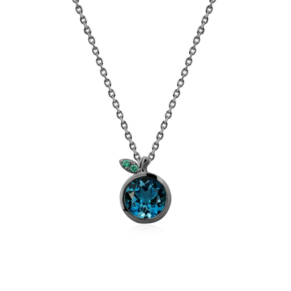 Bezel Setting Round London Blue Topaz and Emerald Fruit Necklace - LUO Jewelry #metal_black finish sterling silver