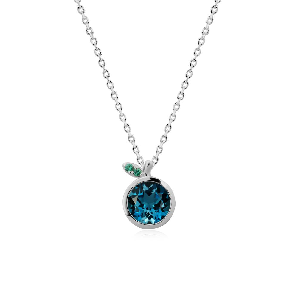 Bezel Setting Round London Blue Topaz and Emerald Fruit Necklace - LUO Jewelry #metal_platinum