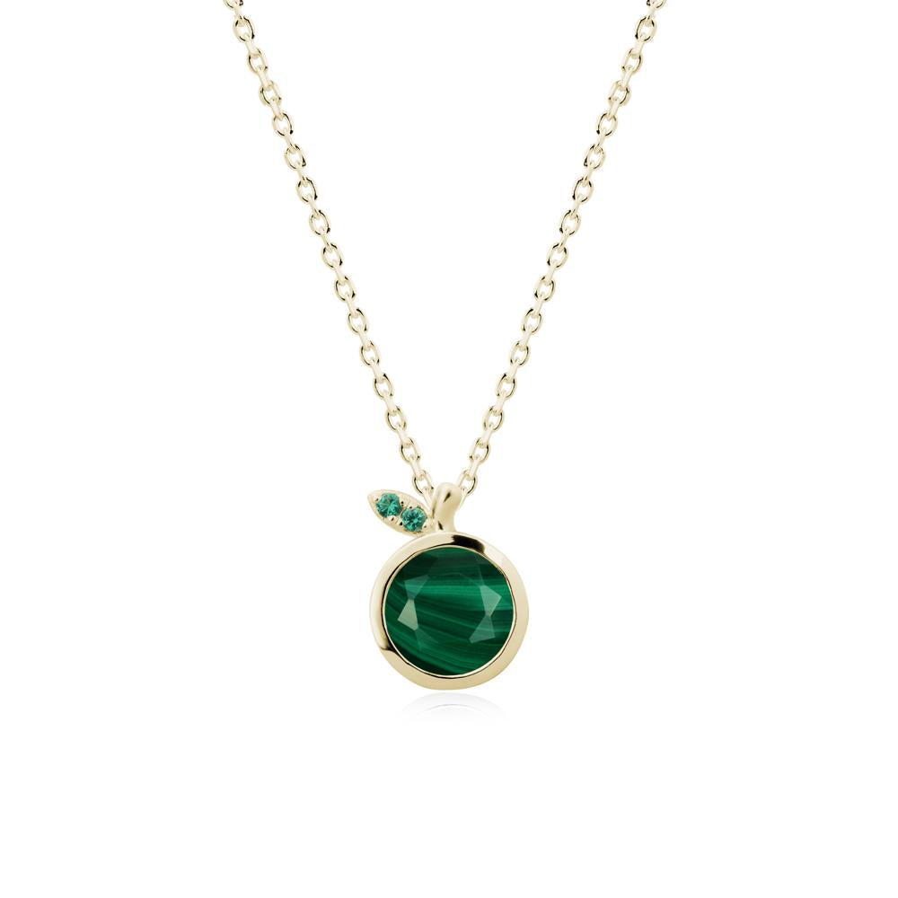 Round Malachite and Emerald Leaf Pendant Necklace - LUO Jewelry #metal_14k yellow gold