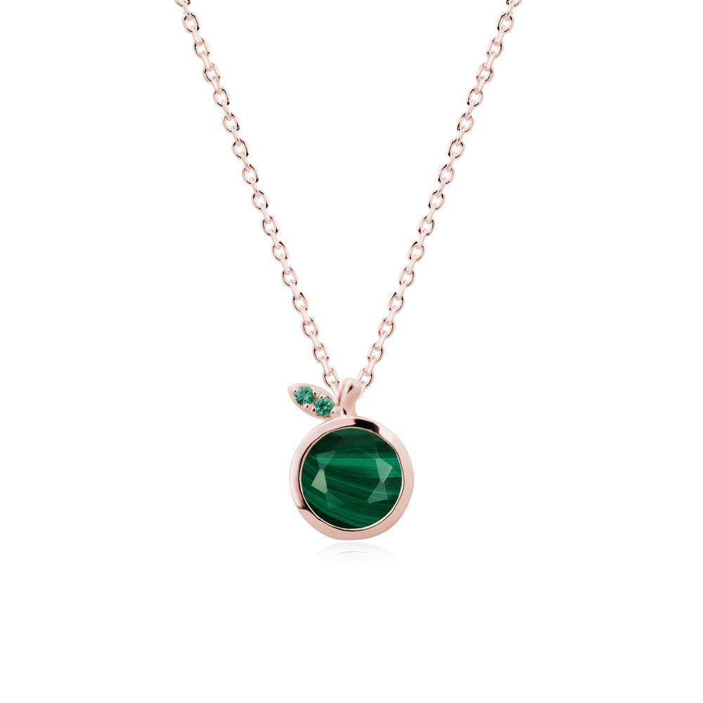 Round Malachite and Emerald Leaf Pendant Necklace - LUO Jewelry #metal_18k rose gold