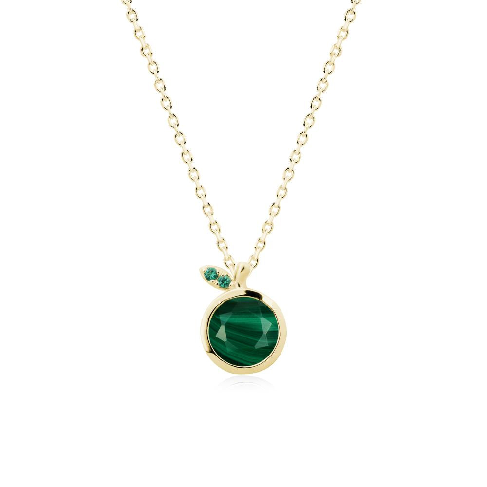 Round Malachite and Emerald Leaf Pendant Necklace - LUO Jewelry #metal_18k yellow gold