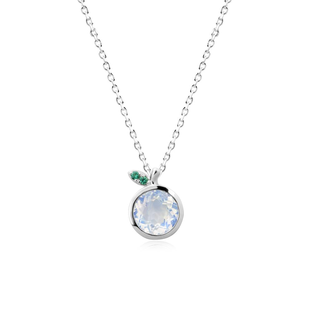 Bezel Setting Round Moonstone and Emerald Fruit Necklace - LUO Jewelry #metal_14k white gold