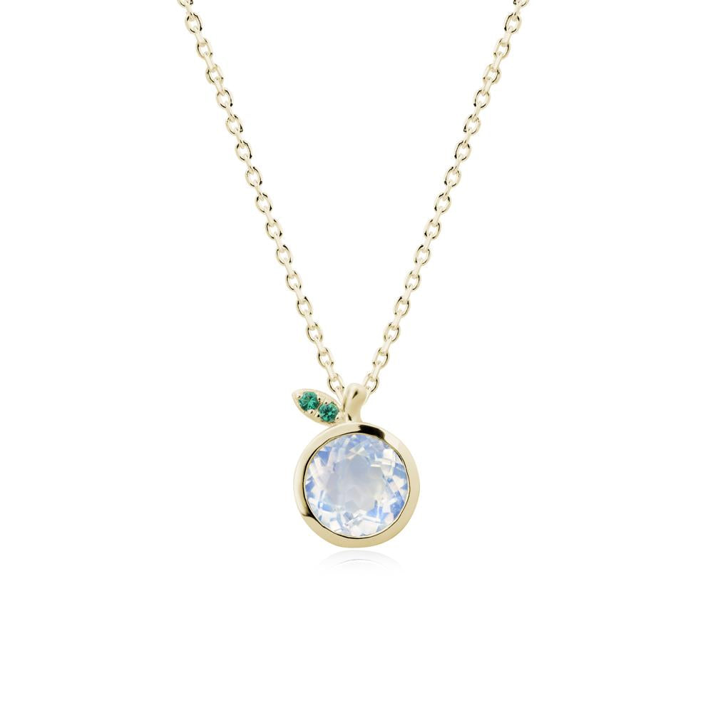 Bezel Setting Round Moonstone and Emerald Fruit Necklace - LUO Jewelry #metal_14k yellow gold