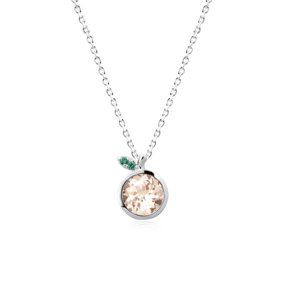 Orange Inspired Bezel Setting Morganite and Emerald Necklace - LUO Jewelry #metal_18k white gold