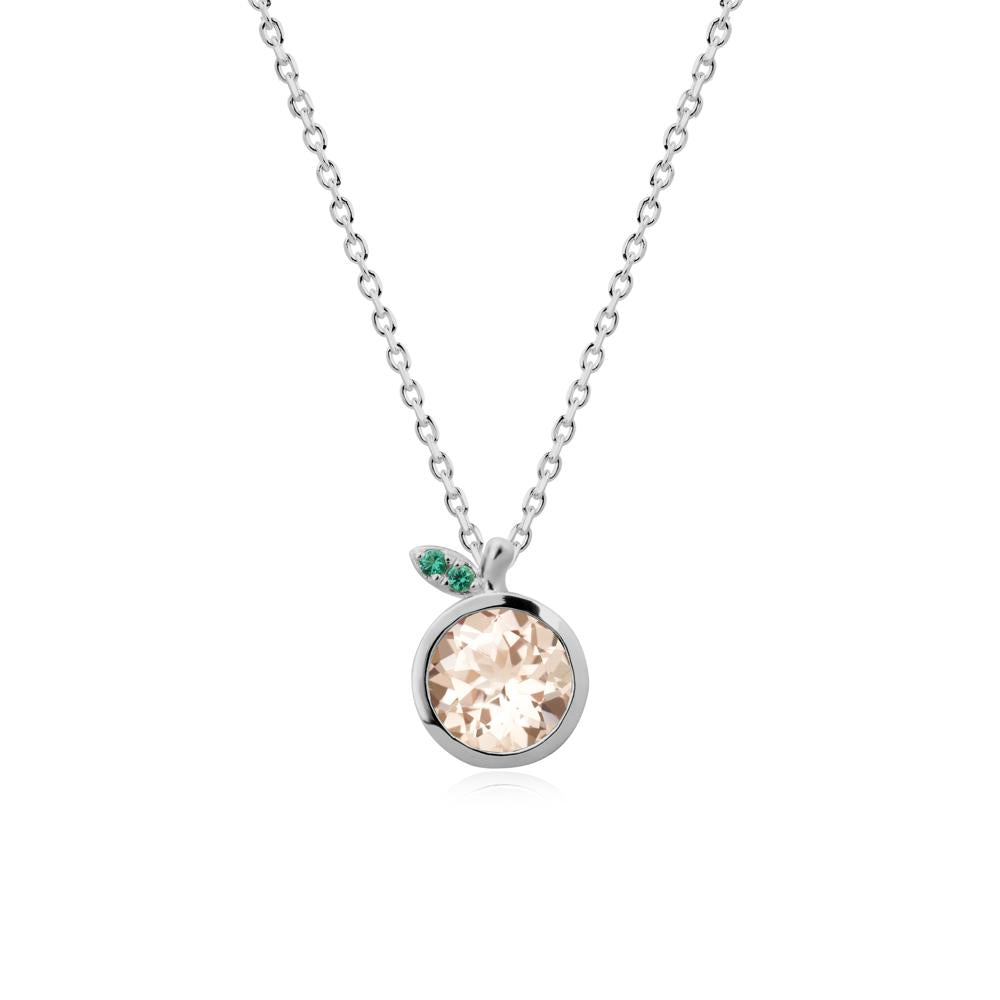 Orange Inspired Bezel Setting Morganite and Emerald Necklace - LUO Jewelry #metal_platinum